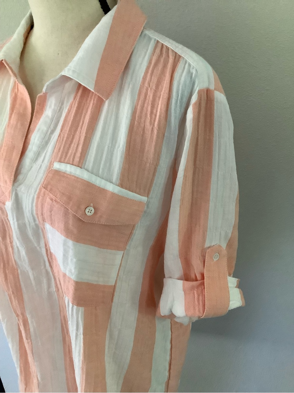 Vince Camuto Peach and White Striped Button-Down Shirt - Picture 4 of 10